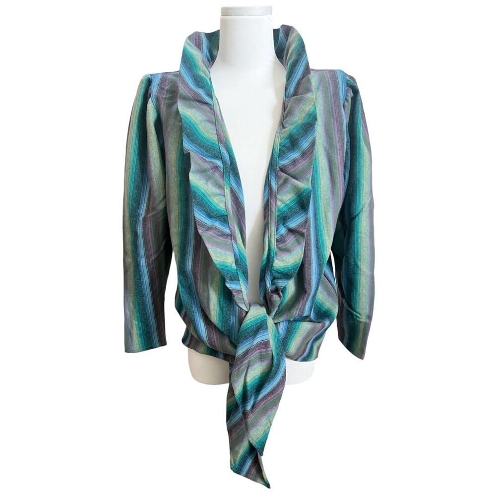 Album by KENZO Vtg NWT Wool Bld Purple Green Stripe Tie Front Cardigan Top Sz S